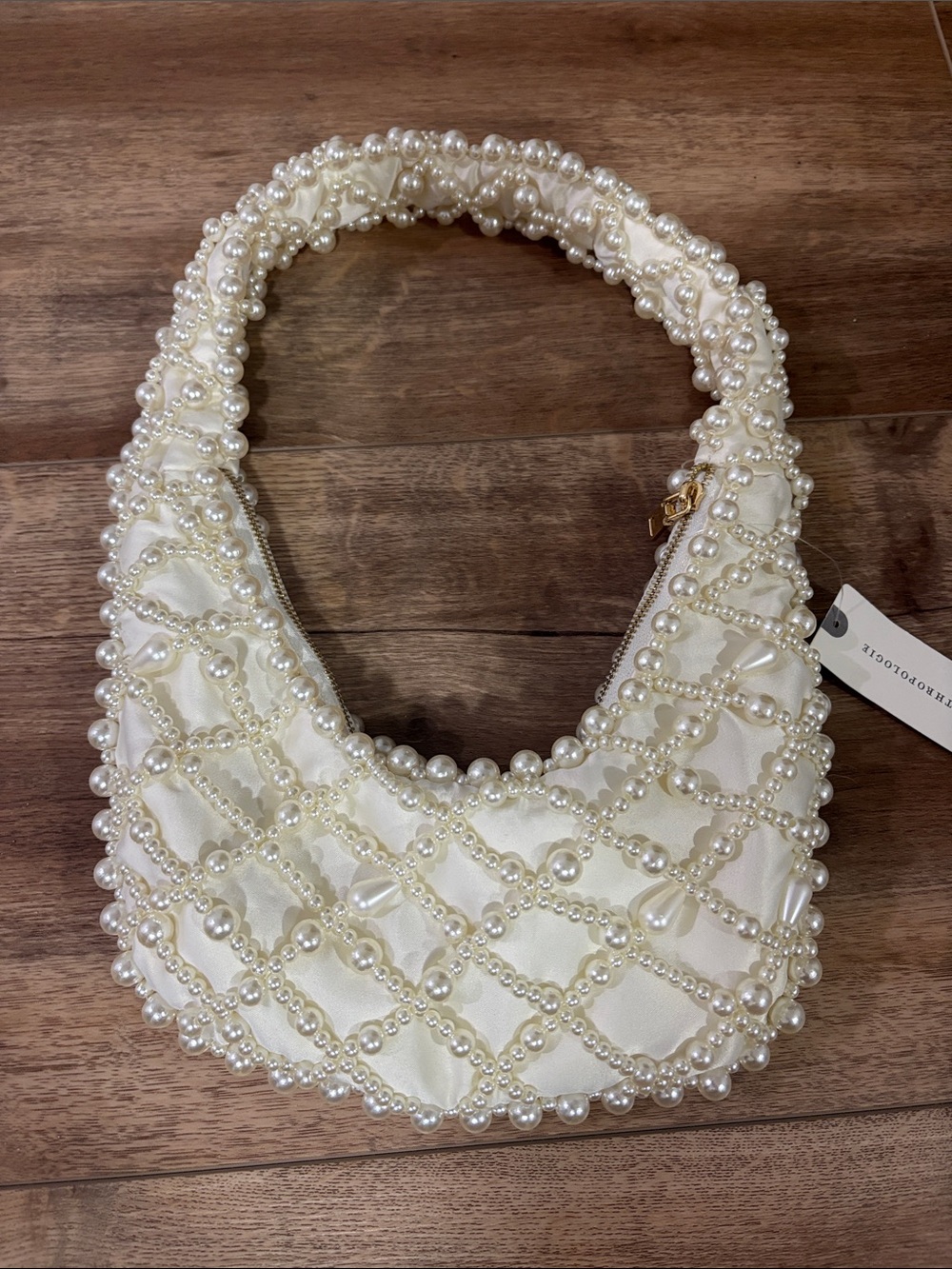 Anthropologie Pearl-Embellished Ivory Shoulder Bag